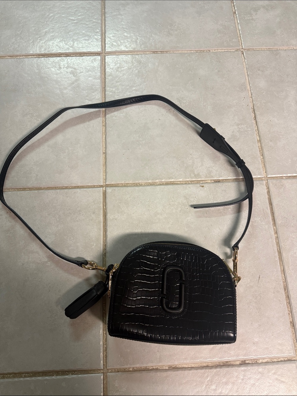 Marc Jacobs Black Croc-Embossed Dome Crossbody